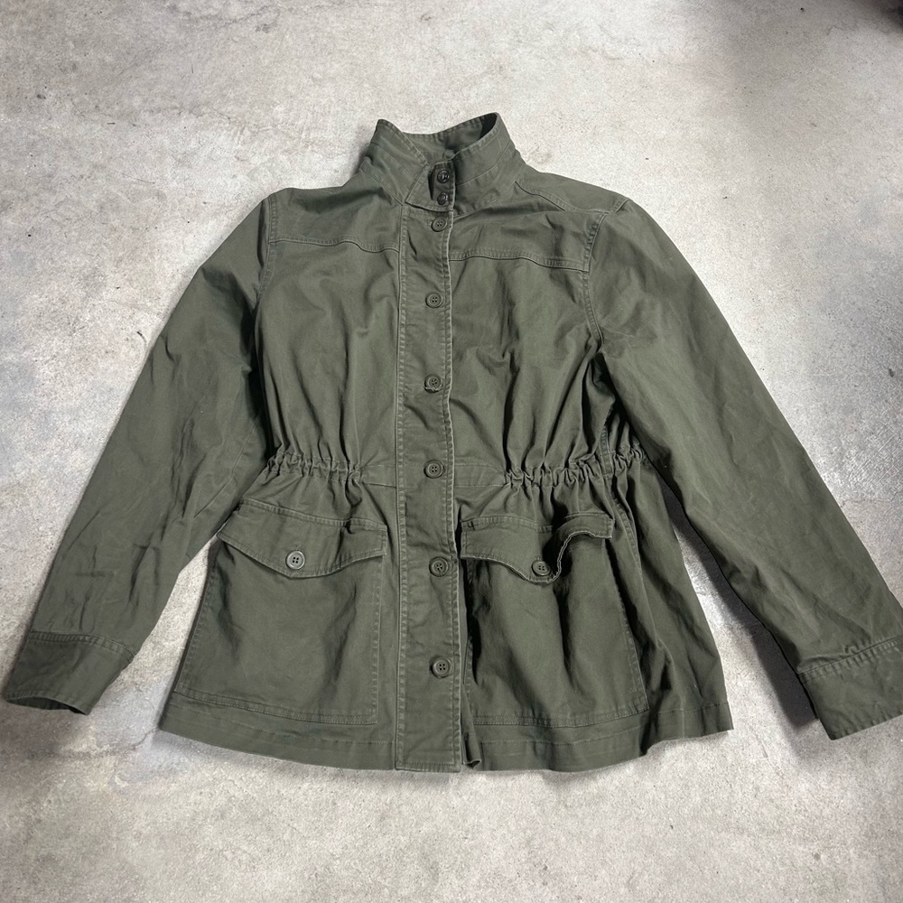 Frye Green Utility Jacket Cargo Full Zip Button Up Drawstring Waist Size XL